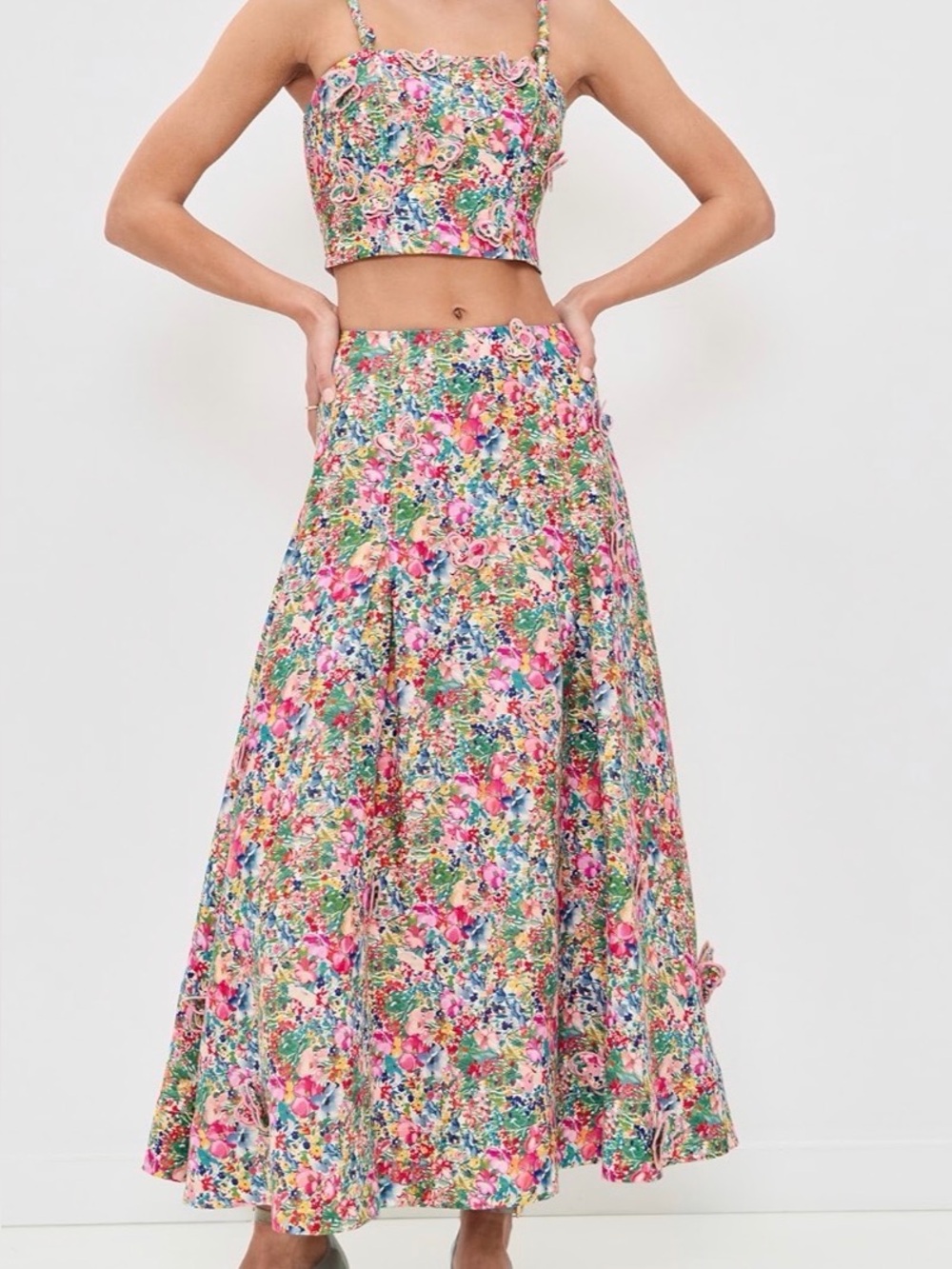 Floral Two-Piece Girls Dress Set - Pink Multi
